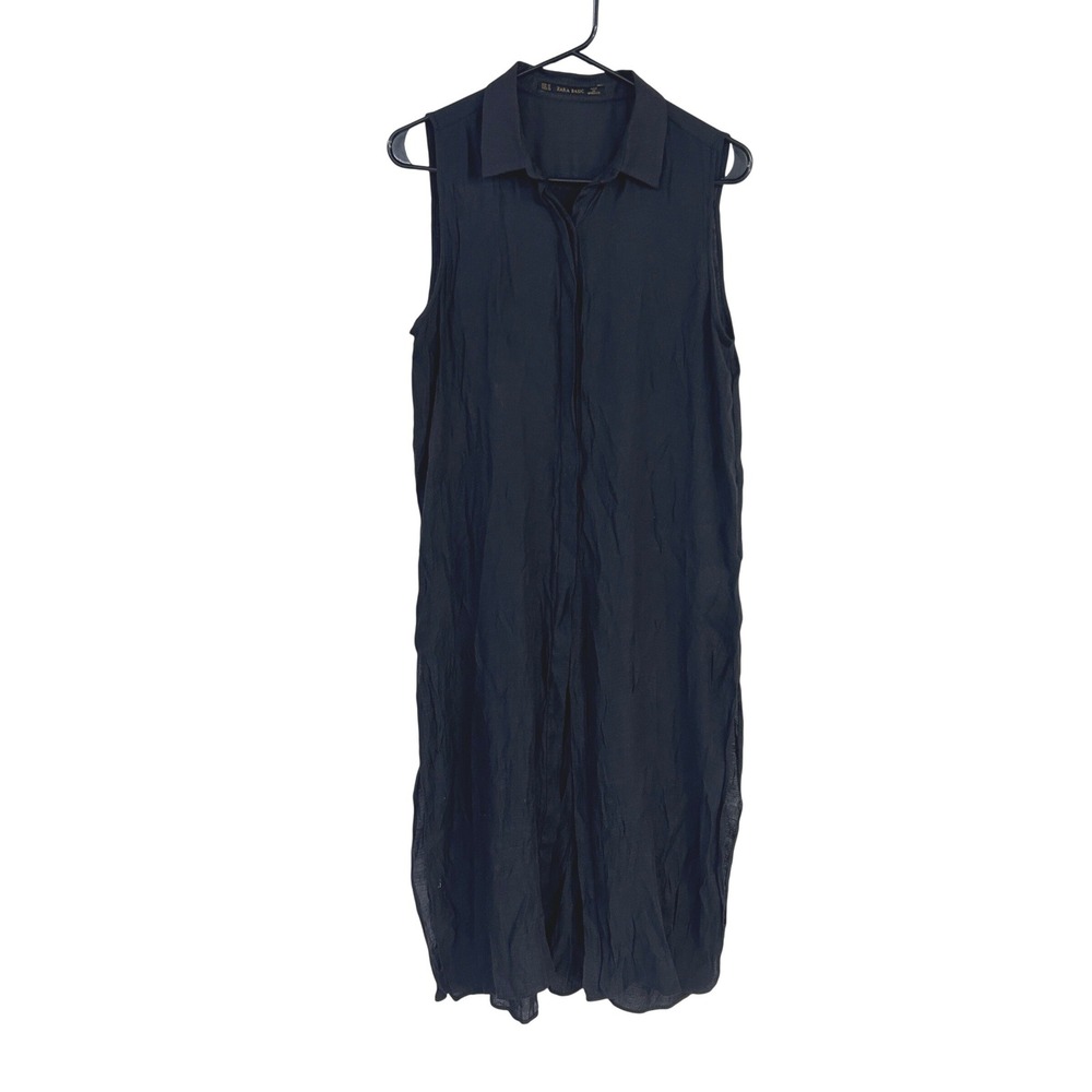 Black Lightweight Maxi Shirt Dress M Side Slit 90s Minimalist Dark Romantic Zara